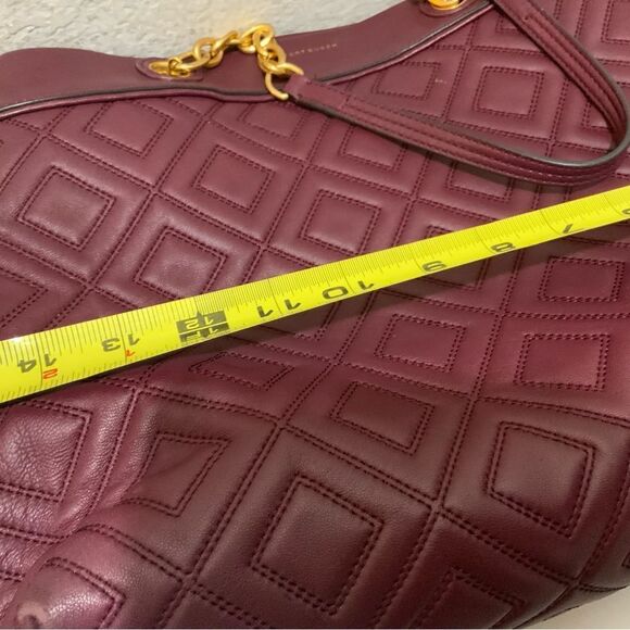 Tory Burch Large Fleming Triple Compartment Tote Wine Quilted Leather - Picture 14 of 16